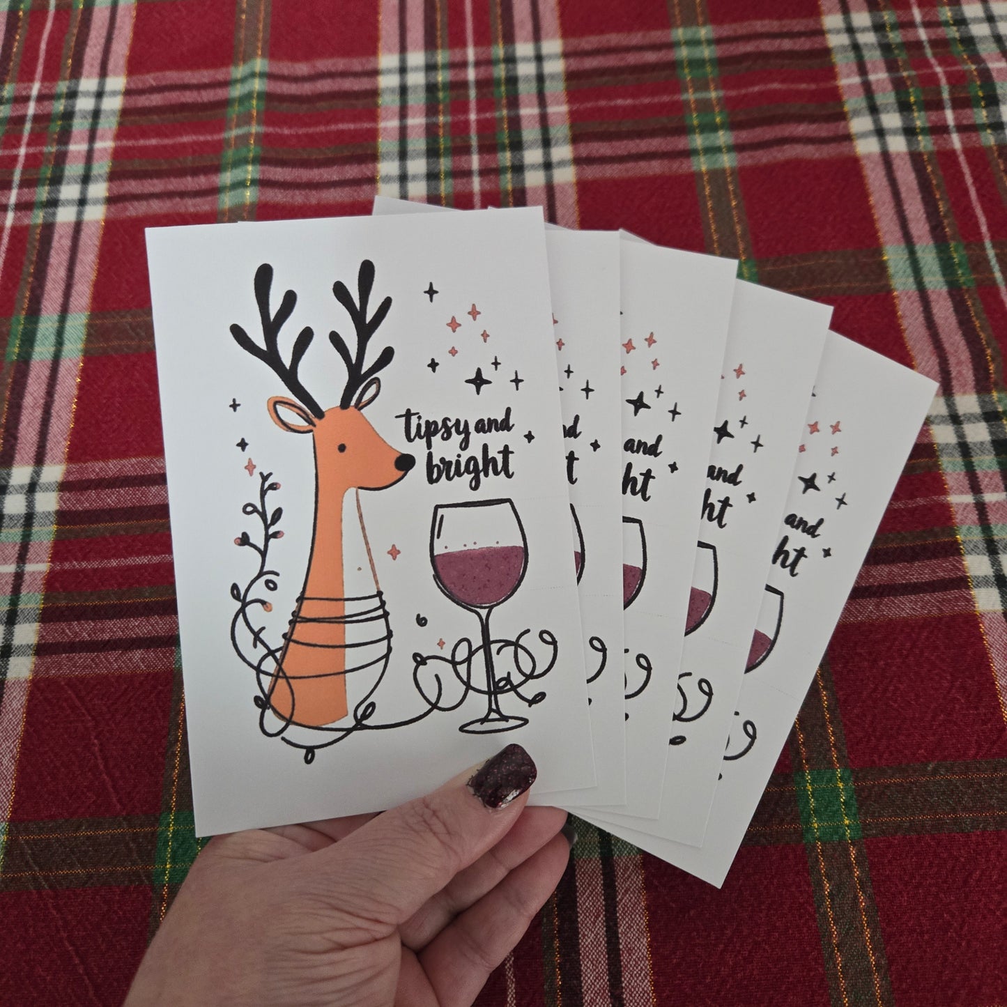 5-Pack Tipsy and Bright Christmas Cards – 4x6 with Envelopes & Stickers