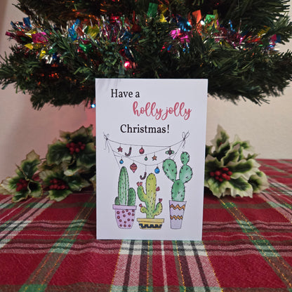 5-Pack Holly Jolly Cactus Christmas Cards – 4x6 with Envelopes & Stickers