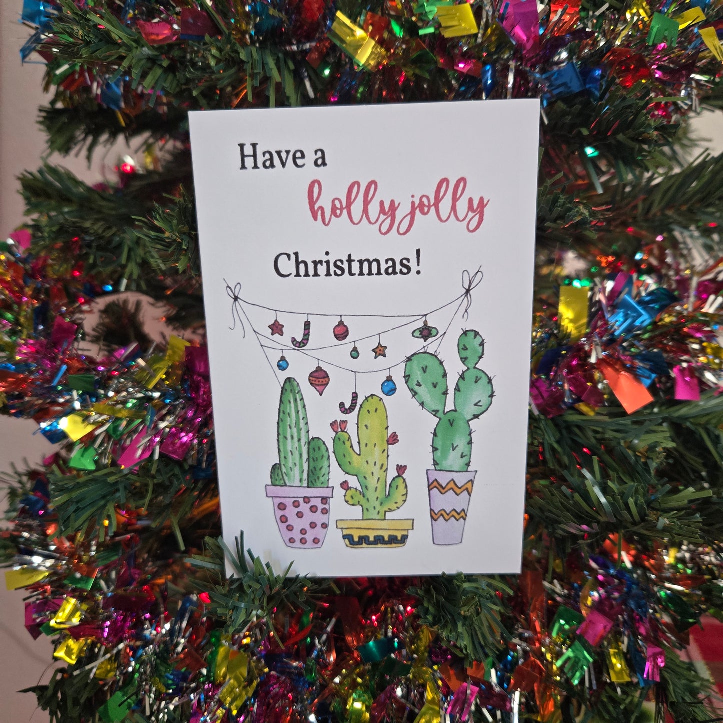 5-Pack Holly Jolly Cactus Christmas Cards – 4x6 with Envelopes & Stickers