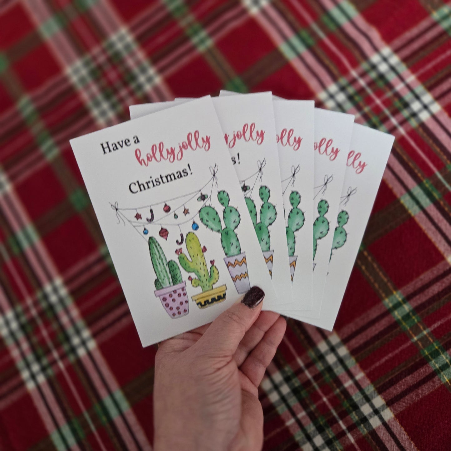 5-Pack Holly Jolly Cactus Christmas Cards – 4x6 with Envelopes & Stickers