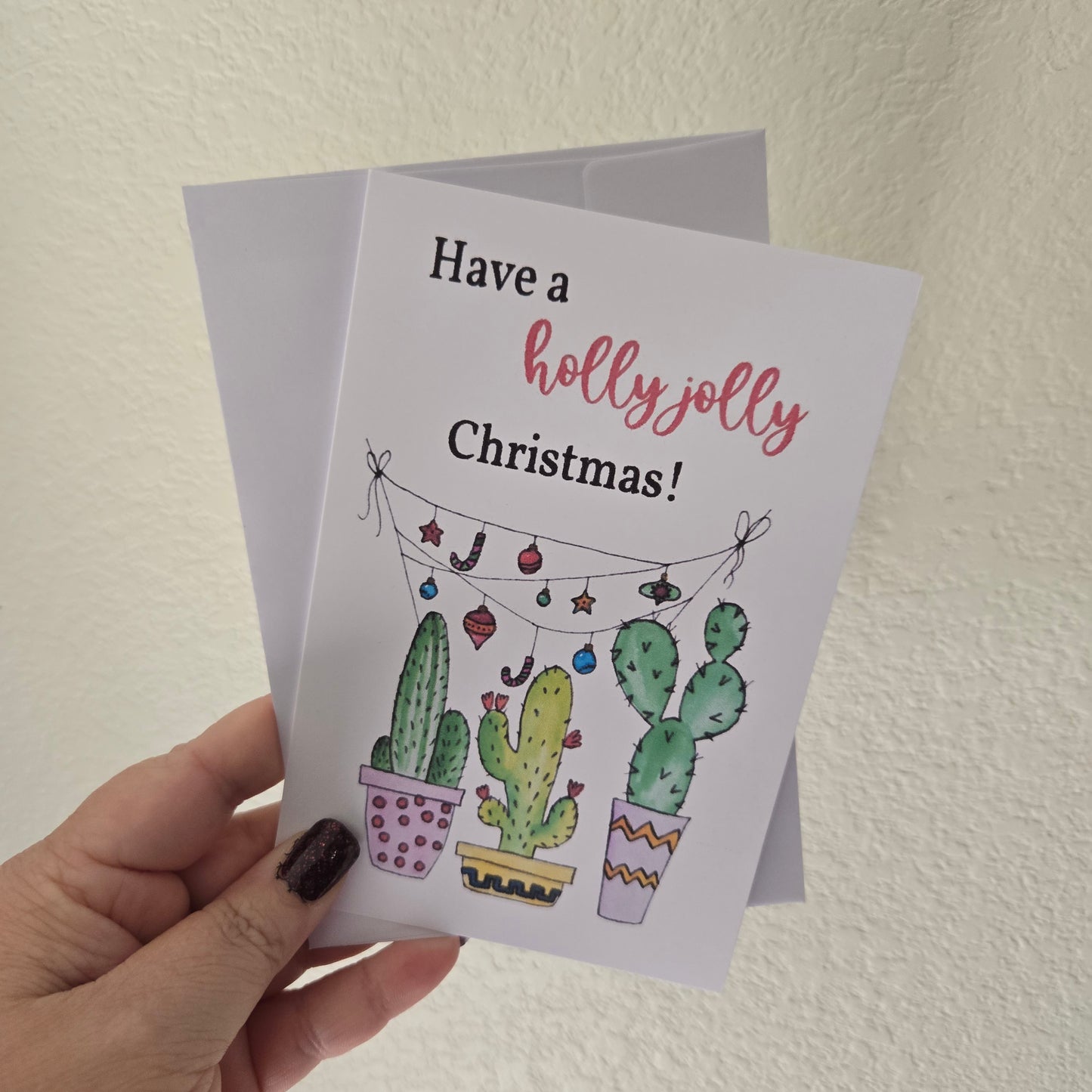 5-Pack Holly Jolly Cactus Christmas Cards – 4x6 with Envelopes & Stickers