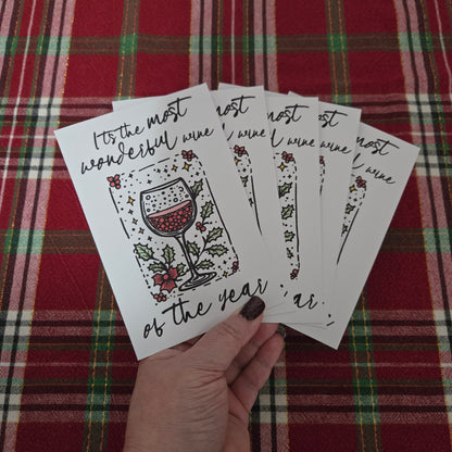 5-Pack Wine of the Year Christmas Cards – 4x6 with Envelopes & Stickers