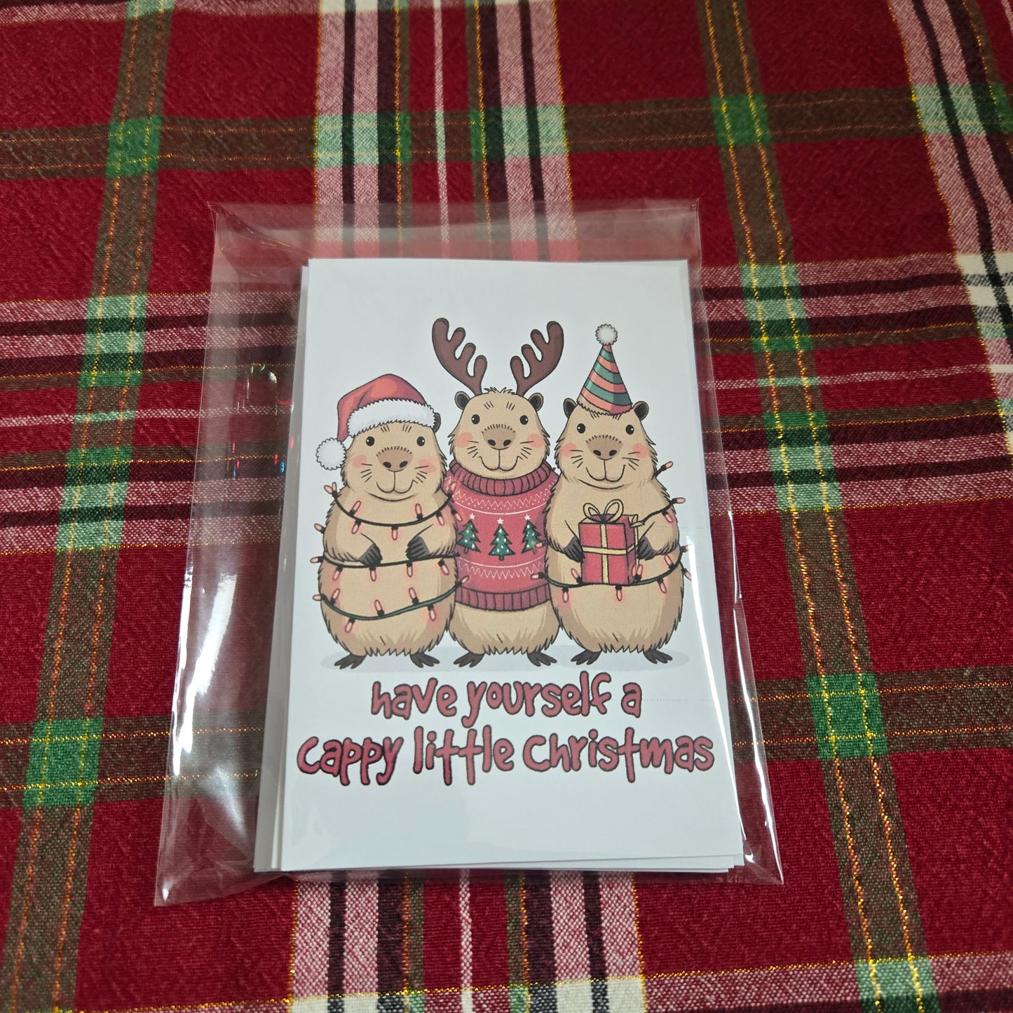 5-Pack Capybara Christmas Cards – 4x6 with Envelopes & Stickers