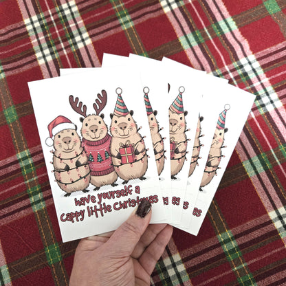 5-Pack Capybara Christmas Cards – 4x6 with Envelopes & Stickers