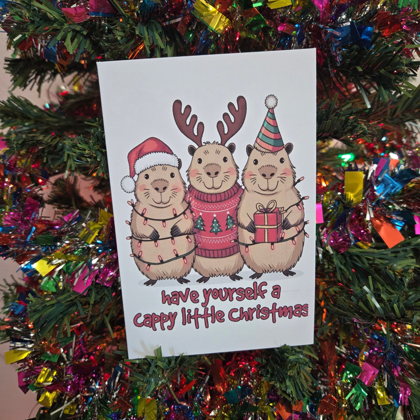 5-Pack Capybara Christmas Cards – 4x6 with Envelopes & Stickers