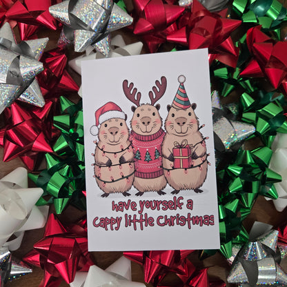 5-Pack Capybara Christmas Cards – 4x6 with Envelopes & Stickers