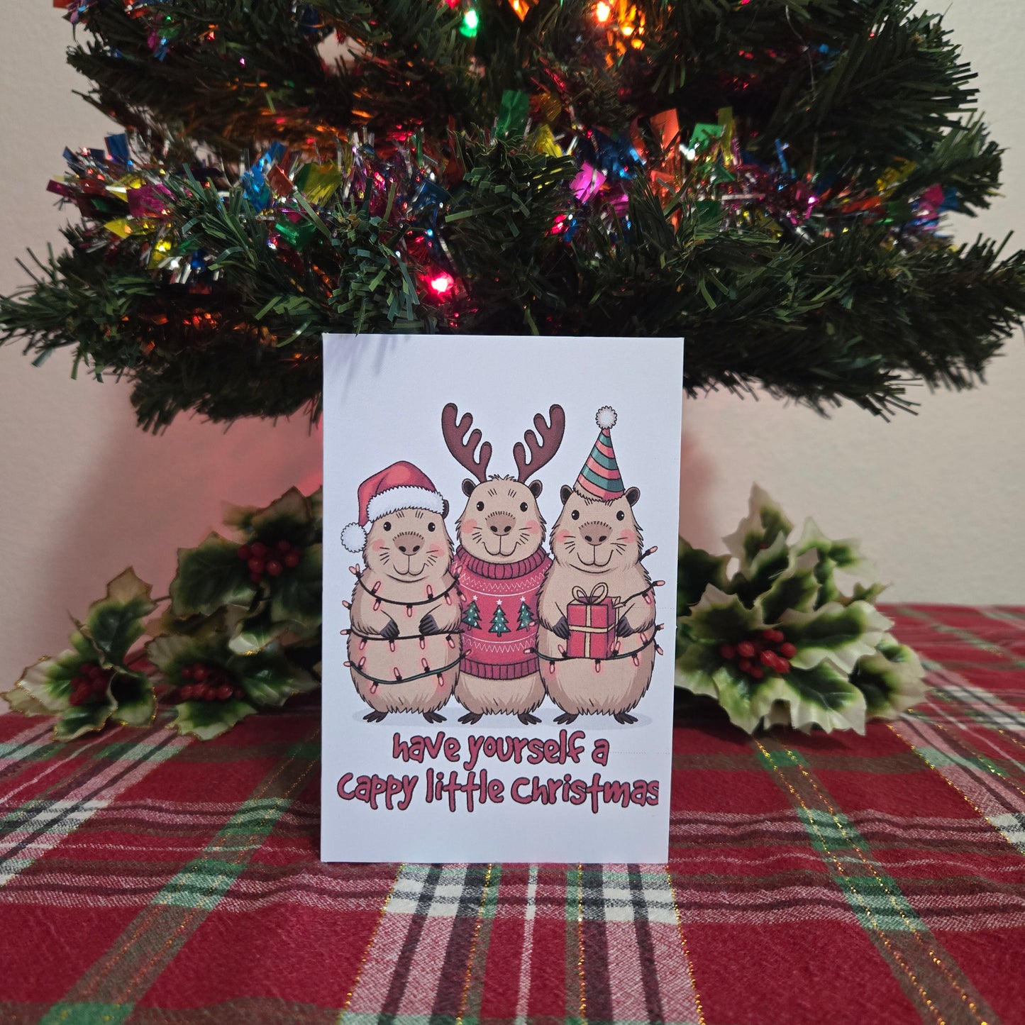 5-Pack Capybara Christmas Cards – 4x6 with Envelopes & Stickers