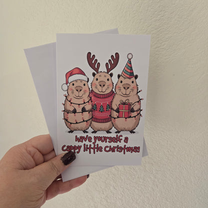 5-Pack Capybara Christmas Cards – 4x6 with Envelopes & Stickers