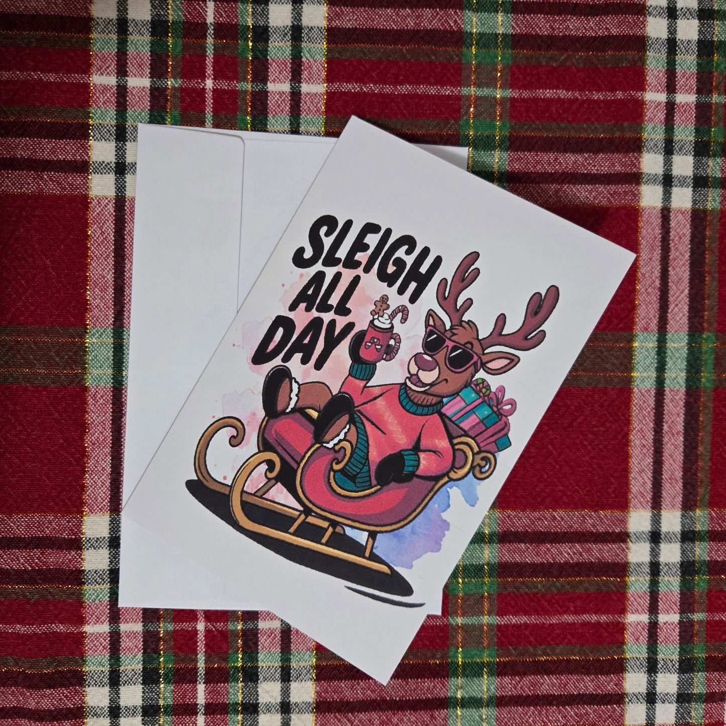 5-Pack Reindeer Sleigh All Day Christmas Cards – 4x6 with Envelopes & Stickers