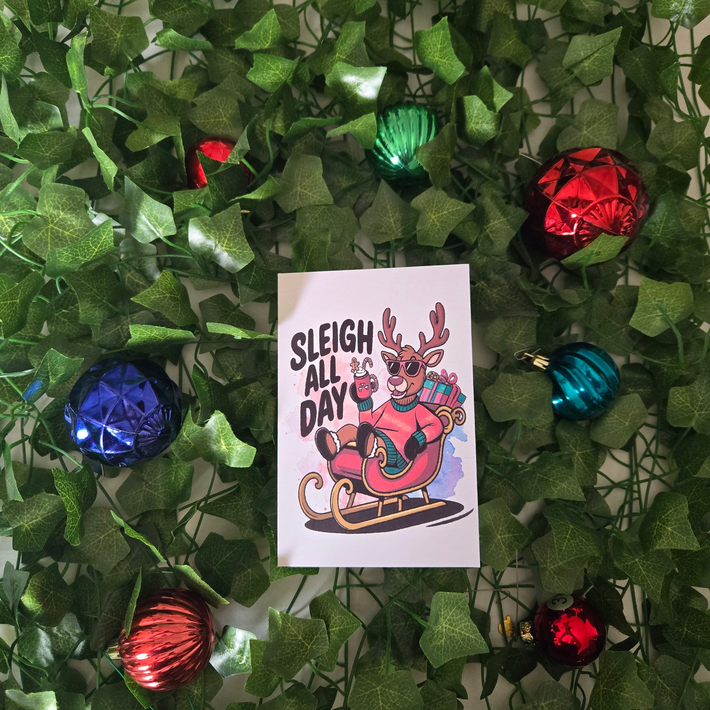 5-Pack Reindeer Sleigh All Day Christmas Cards – 4x6 with Envelopes & Stickers