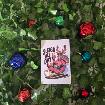 5-Pack Reindeer Sleigh All Day Christmas Cards – 4x6 with Envelopes & Stickers