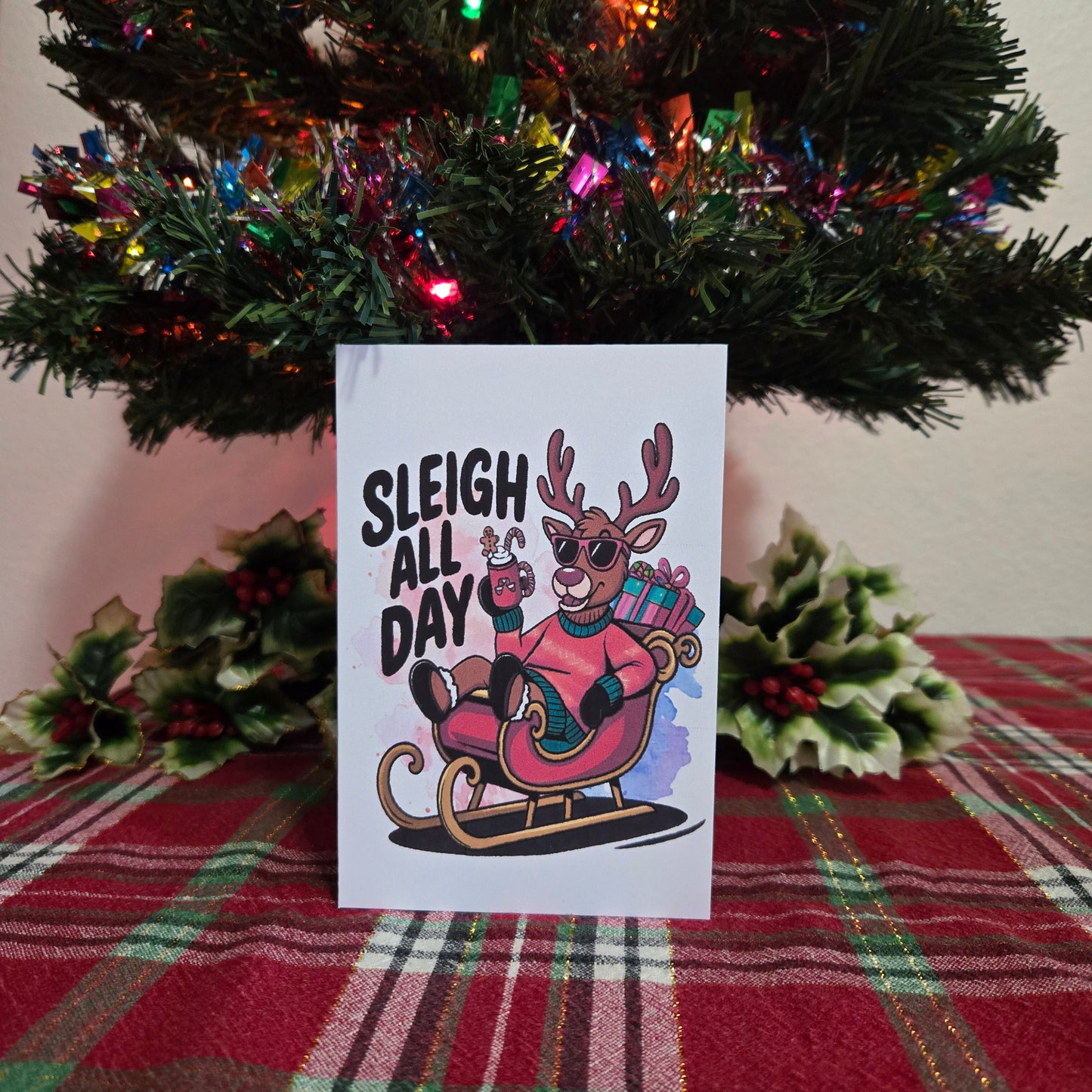 5-Pack Reindeer Sleigh All Day Christmas Cards – 4x6 with Envelopes & Stickers