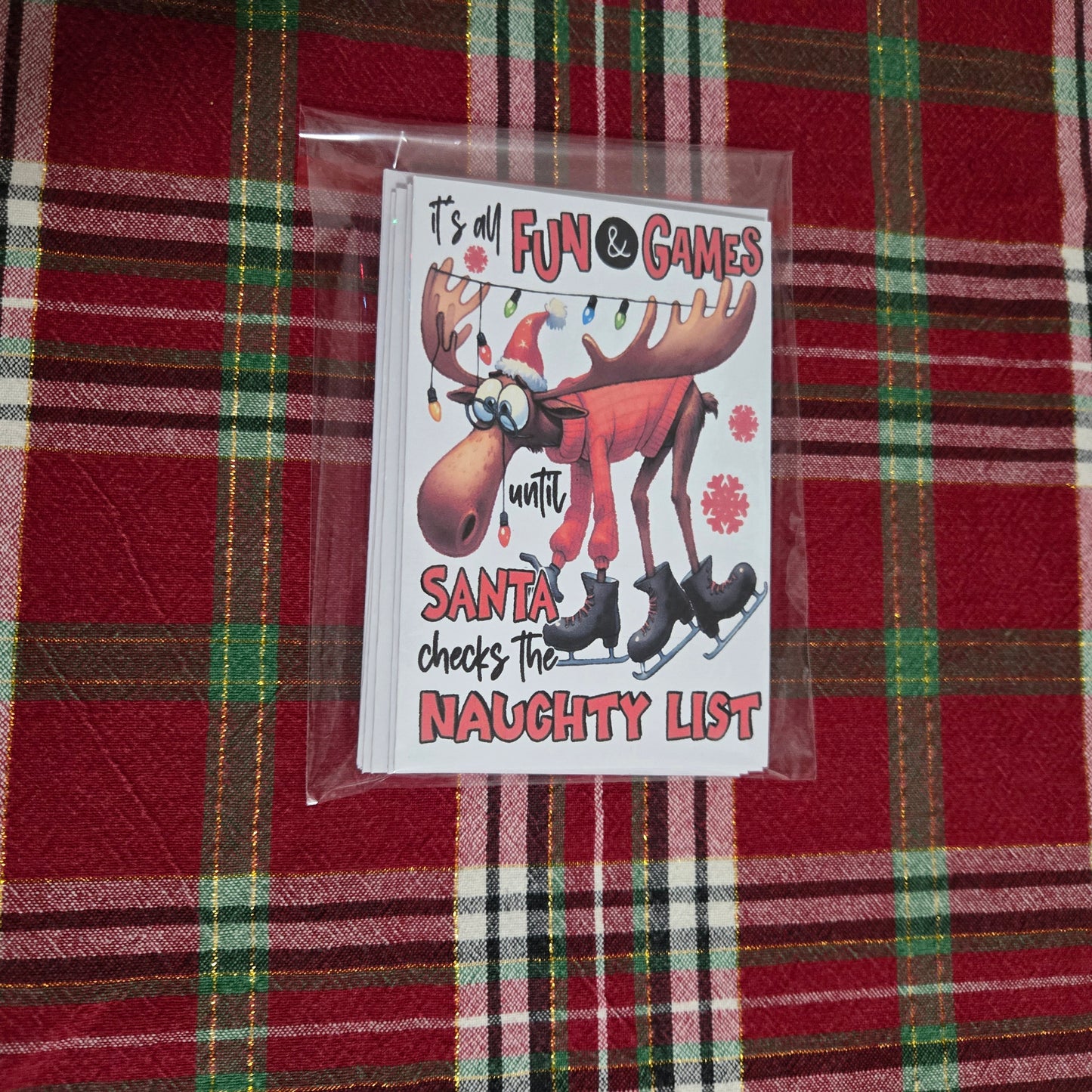 5-Pack Moose "It's All Fun and Games" Christmas Cards – 4x6 with Envelopes & Stickers