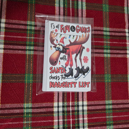 5-Pack Moose "It's All Fun and Games" Christmas Cards – 4x6 with Envelopes & Stickers