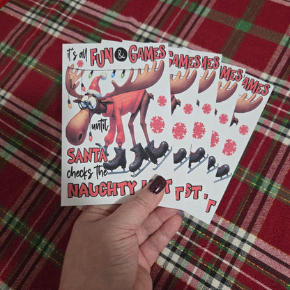 5-Pack Moose "It's All Fun and Games" Christmas Cards – 4x6 with Envelopes & Stickers