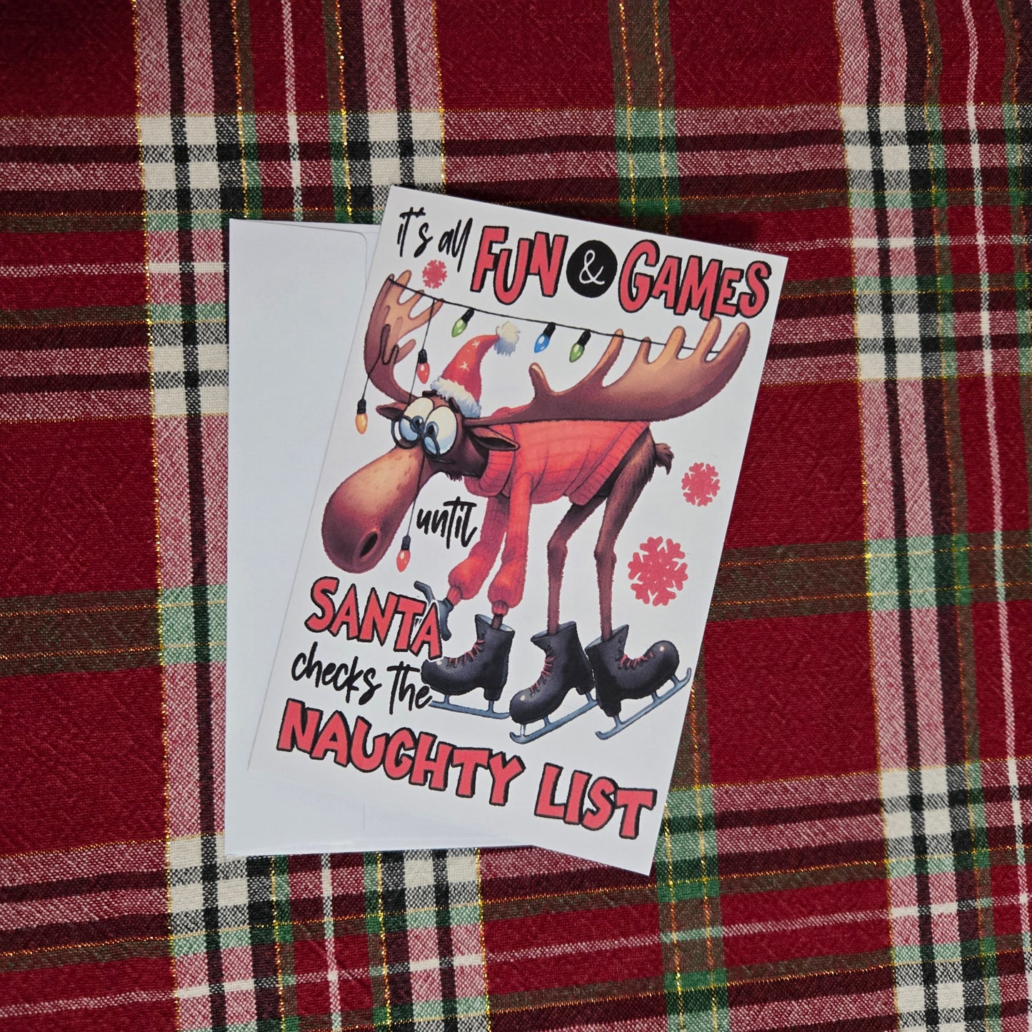 5-Pack Moose "It's All Fun and Games" Christmas Cards – 4x6 with Envelopes & Stickers