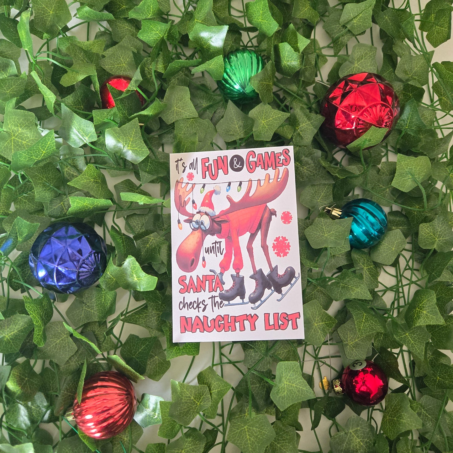 5-Pack Moose "It's All Fun and Games" Christmas Cards – 4x6 with Envelopes & Stickers