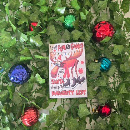 5-Pack Moose "It's All Fun and Games" Christmas Cards – 4x6 with Envelopes & Stickers