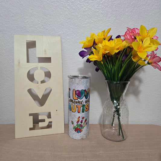 I Love Someone with Autism Puzzle and Hand print Tumbler - Vegas Custom Creations