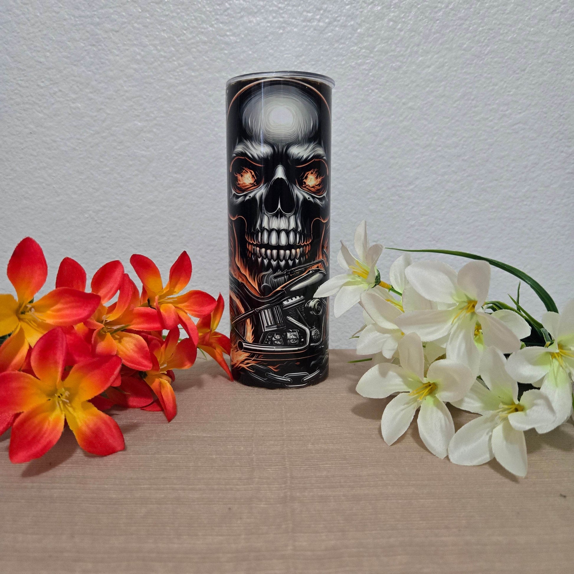 Ghost Rider Skull and Motorcycle Tumbler - Vegas Custom Creations