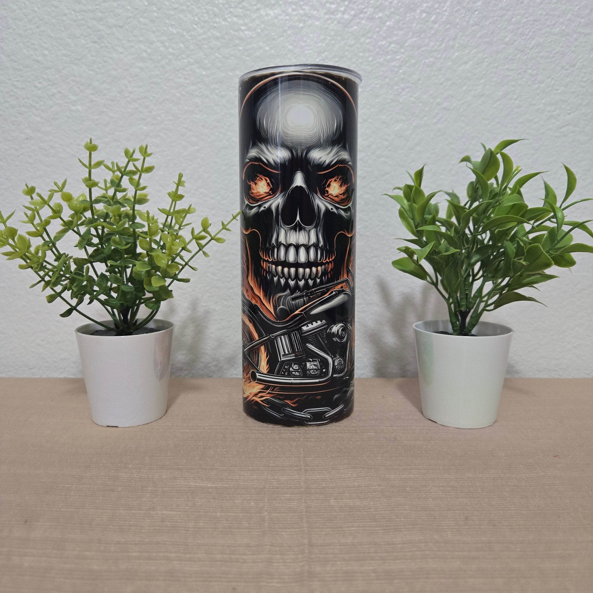 Ghost Rider Skull and Motorcycle Tumbler - Vegas Custom Creations