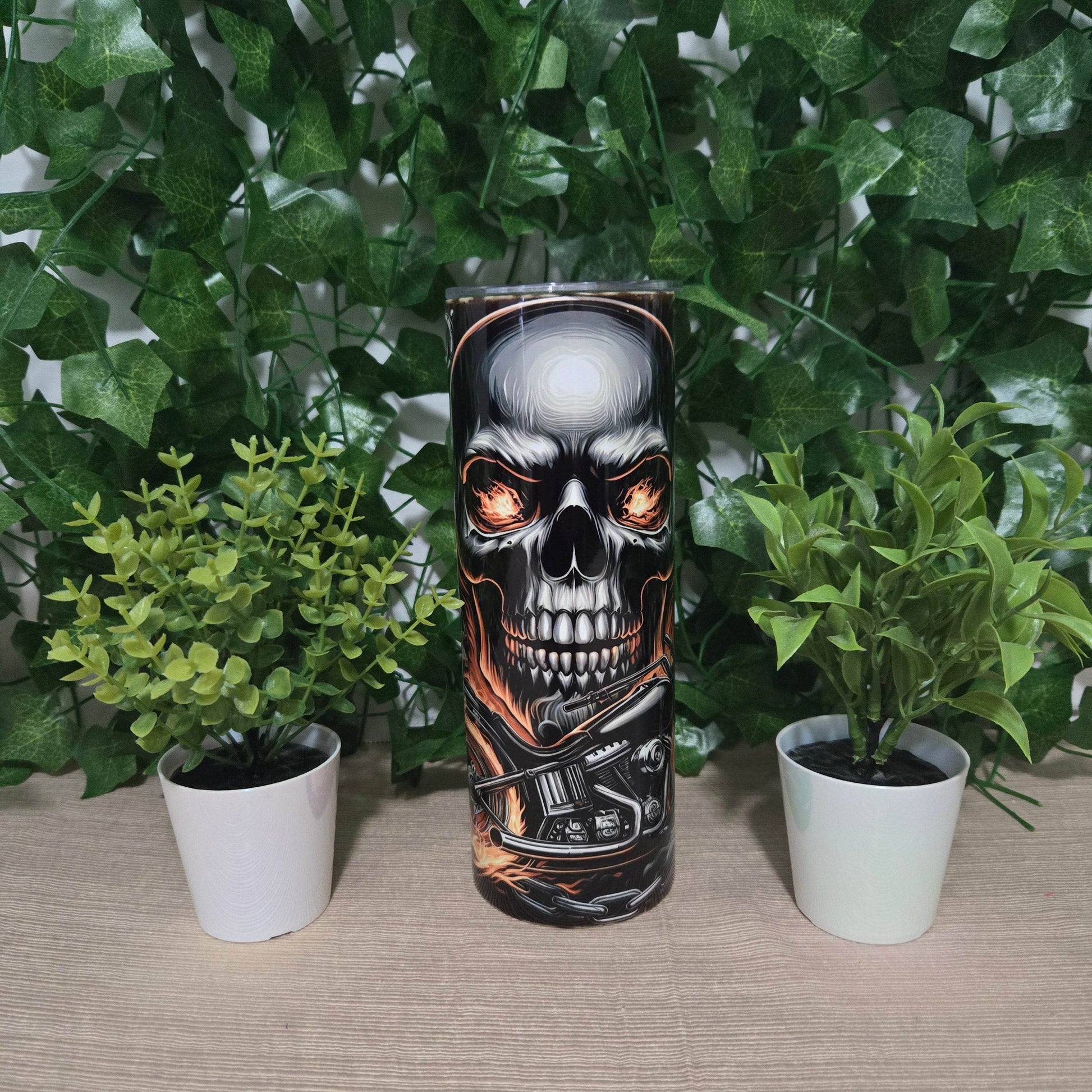Ghost Rider Skull and Motorcycle Tumbler - Vegas Custom Creations