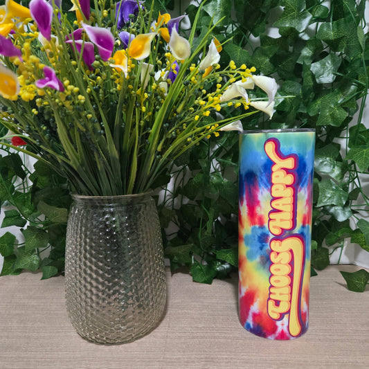 Rainbow Groovy Tye Dye "Choose Happy" Tumbler
