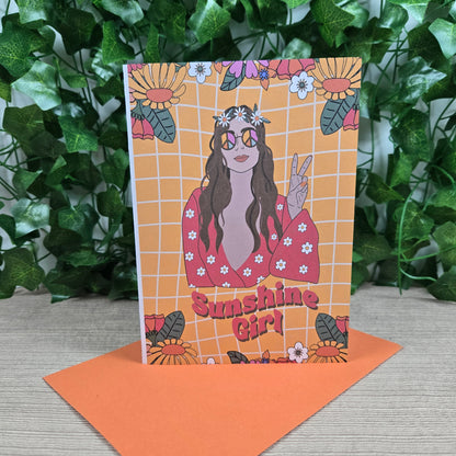 Retro Hippy Sunshine Girl Birthday Card