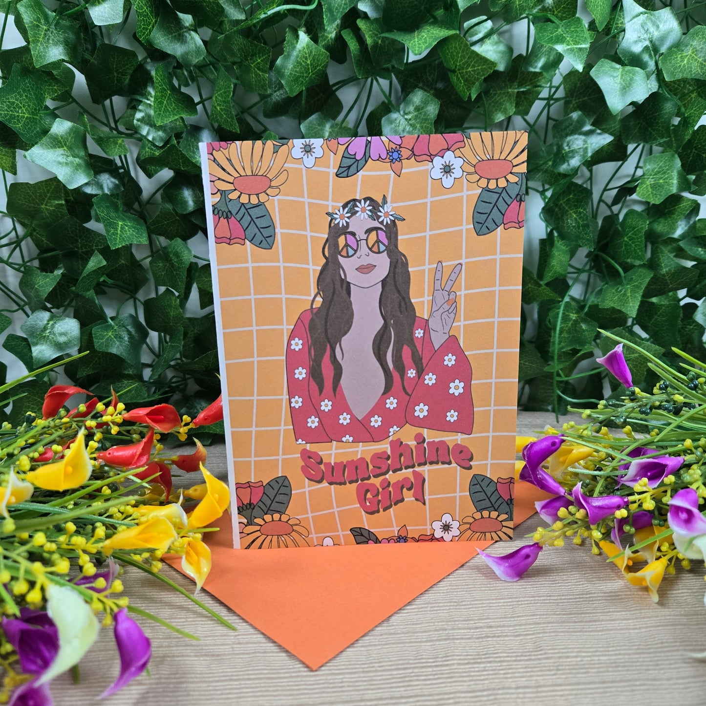 Retro Hippy Sunshine Girl Birthday Card