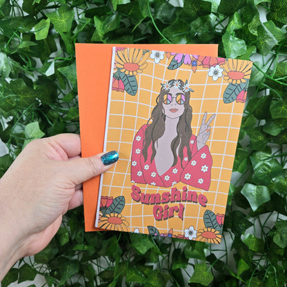 Retro Hippy Sunshine Girl Birthday Card