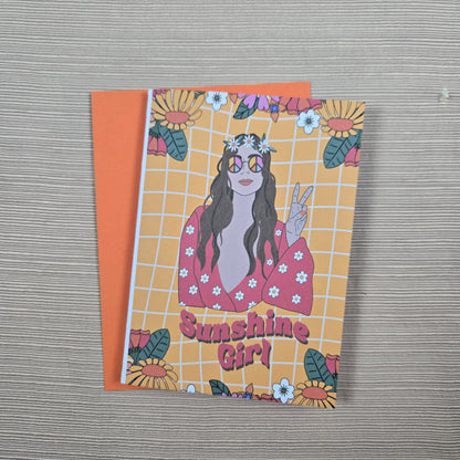 Retro Hippy Sunshine Girl Birthday Card