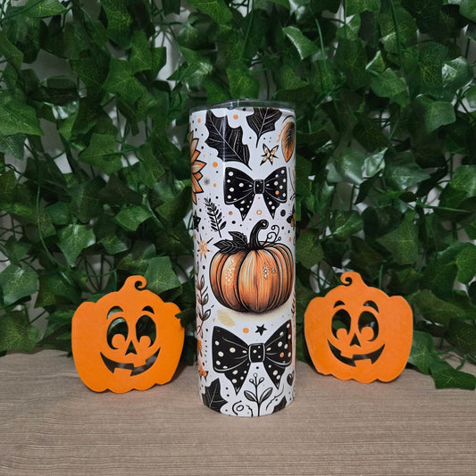 Fall Cute Pumpkin and Bows 20oz Skinny Tumbler - Vegas Custom Creations