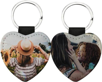 Personalized Photo and Text Double Sided Faux Leather Heart Key Chain - Vegas Custom Creations