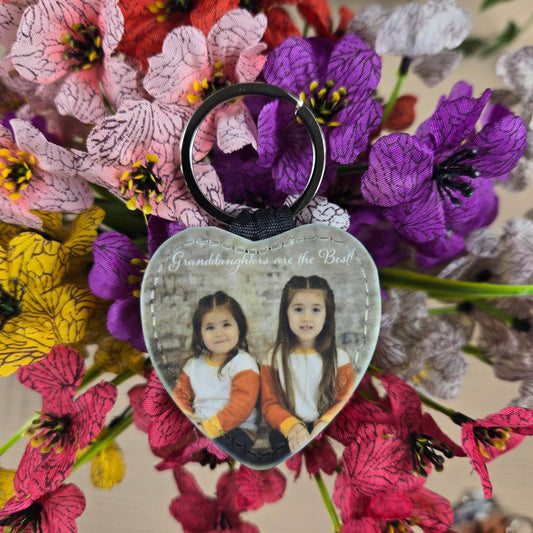 Personalized Photo and Text Double Sided Faux Leather Heart Key Chain - Vegas Custom Creations