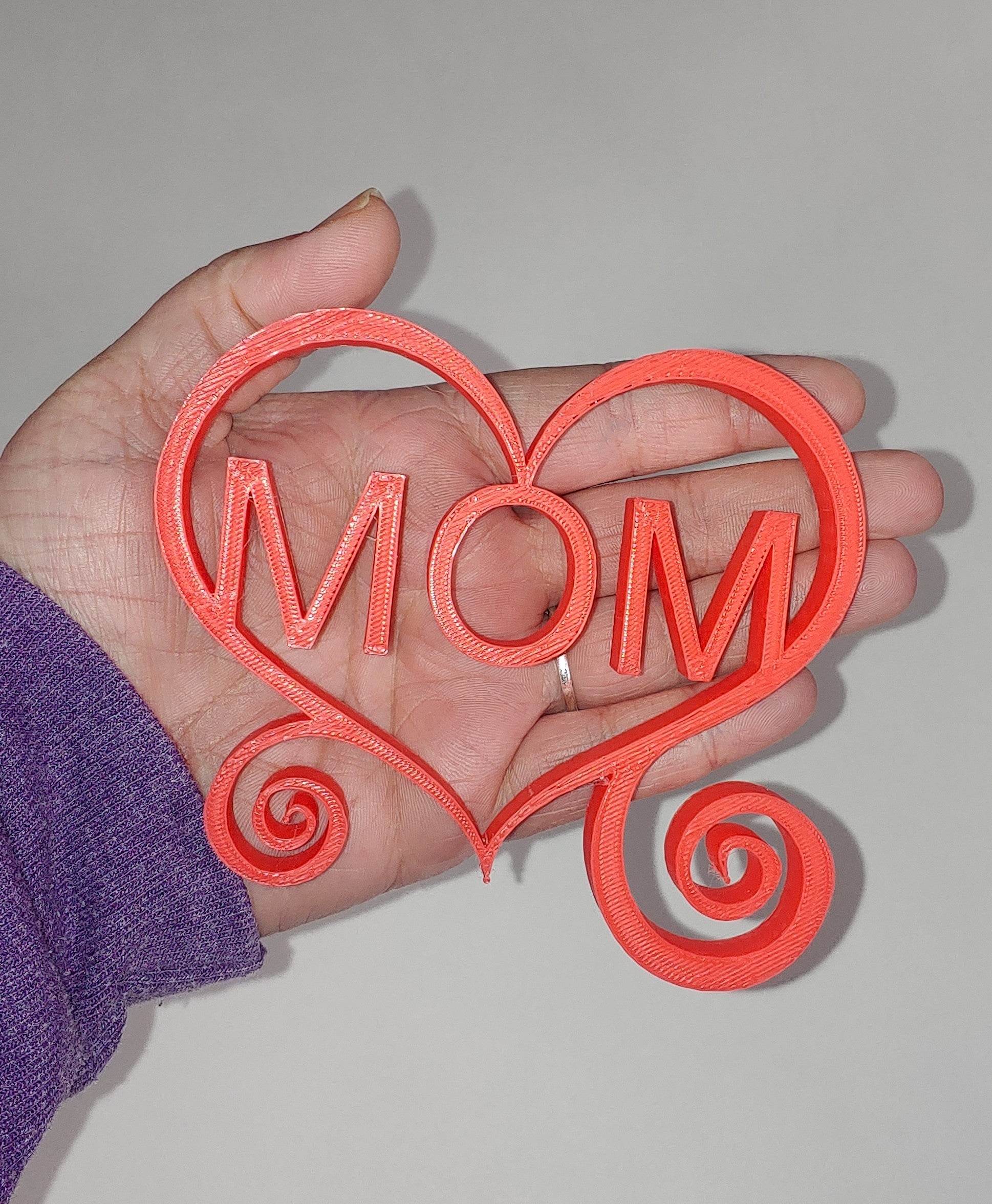 Beautiful 3D printed MOM in heart sign, Multiple Color Options Available - Vegas Custom Creations