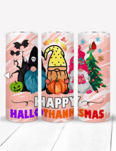 Happy HalloThankMas Gnome 20oz Skinny Tumbler - Vegas Custom Creations