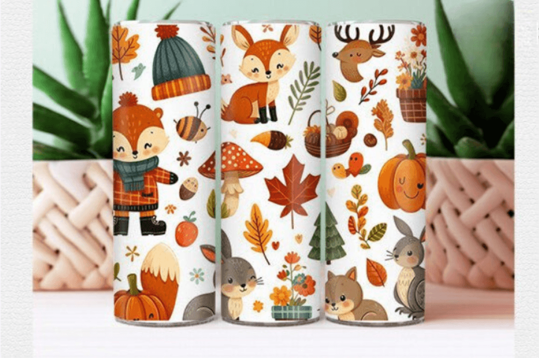 Cute Fall Animals 20oz Skinny Tumbler - Vegas Custom Creations