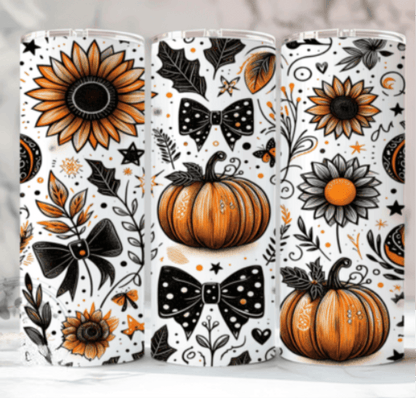 Fall Cute Pumpkin and Bows 20oz Skinny Tumbler - Vegas Custom Creations