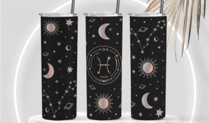 Zodiac Stars, Sun and Moon 20oz Skinny Tumbler (Multiple Designs Available) - Vegas Custom Creations