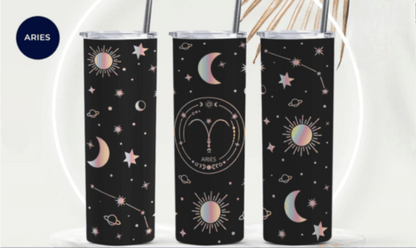 Zodiac Stars, Sun and Moon 20oz Skinny Tumbler (Multiple Designs Available) - Vegas Custom Creations
