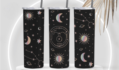 Zodiac Stars, Sun and Moon 20oz Skinny Tumbler (Multiple Designs Available) - Vegas Custom Creations