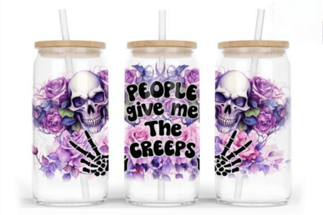 Skeleton Halloween 16oz Glass Jar Clear or Frosted (Multiple Designs Available) - Vegas Custom Creations