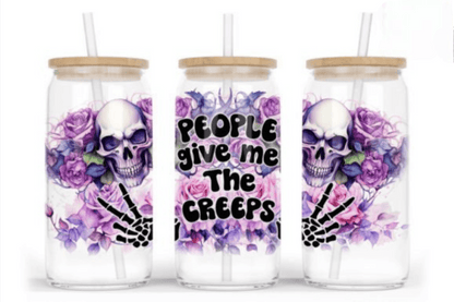 Skeleton Halloween 16oz Glass Jar Clear or Frosted (Multiple Designs Available) - Vegas Custom Creations