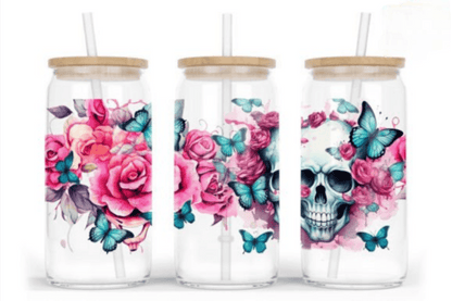 Skeleton Halloween 16oz Glass Jar Clear or Frosted (Multiple Designs Available) - Vegas Custom Creations