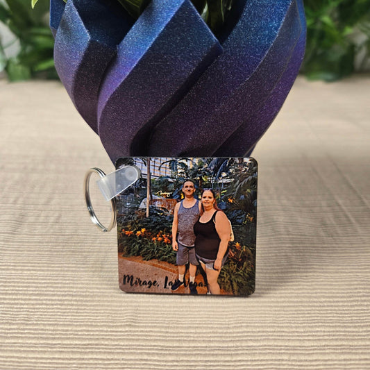 Square Double Sided Personalized Photo and Text Key Chain - Vegas Custom Creations