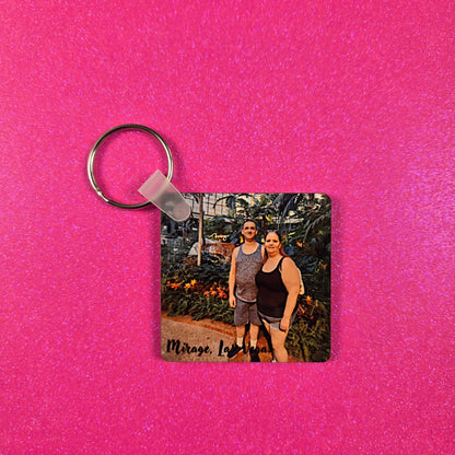 Square Double Sided Personalized Photo and Text Key Chain - Vegas Custom Creations