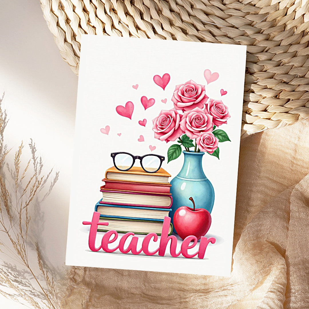 Pink Teacher Thank You Card