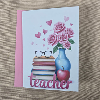 Pink Teacher Thank You Card