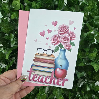 Pink Teacher Thank You Card