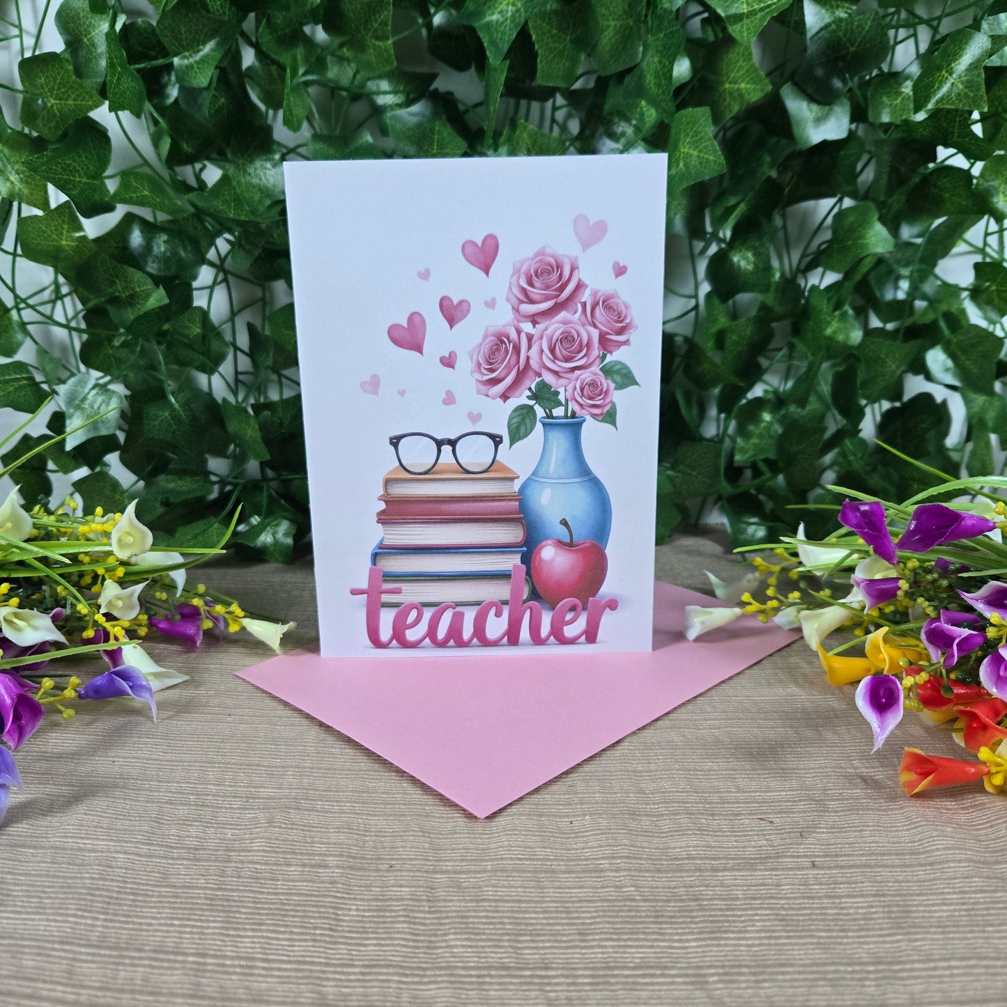 Pink Teacher Thank You Card